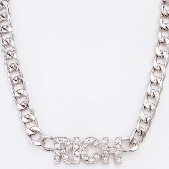 RHODIUM CRYSTAL RICH PENDANT CHUNKY NECKLACE - Picture 1 of 8